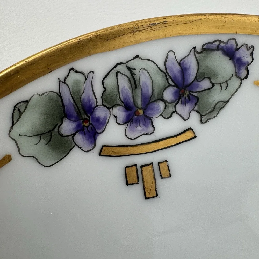 Vintage Thomas Bavaria Hand Painted Violets Plate Gold Trim Artist‎ Signed
